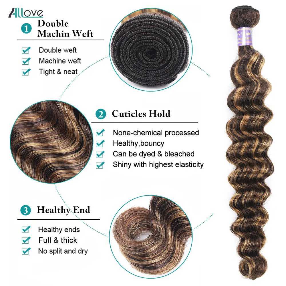 Allove Highlight Loose Deep Wave Bundles With Clo 4x4 Lace Clo With Bundles Brazilian Remy Ombre Honey Blonde BundlesXJ250120