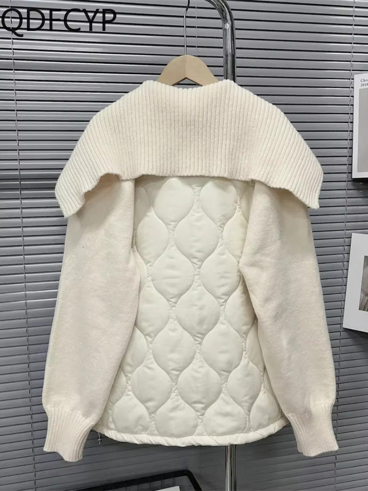 Women's Coats Autumn Winter 2024 New Loose Sweet Knit Cardigan Jacket Elegant Lace-Up Thickening Cottonpatchwork Parka For Women