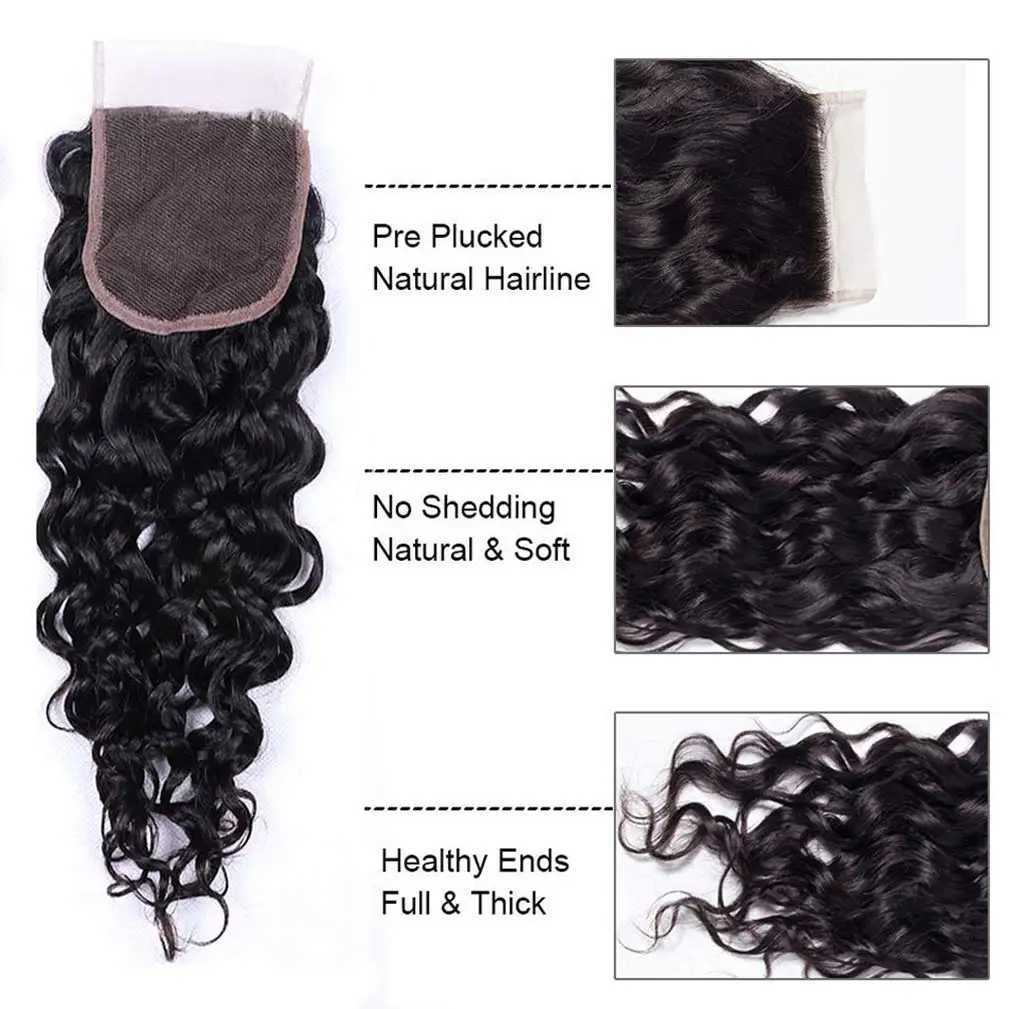 Water Wave Bundles With Clo Brazilian Remy Human Hair Bundles With 4x4 Lace Frontal Clo Curly Wave Human Hair ExtensionsXJ250120