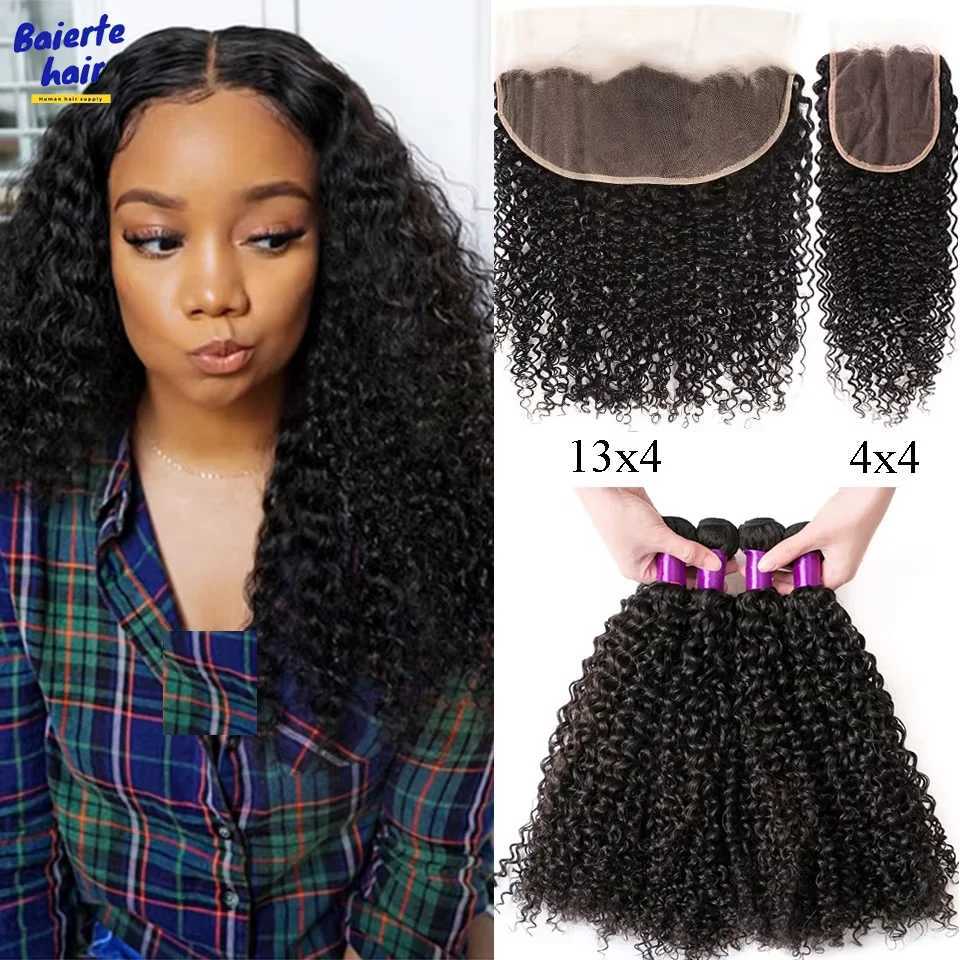 Raw Indian Human Hair Kinky Curly Bundles with Clo Virgin Curly Human Hair Weave with 13x4 HD Transparent Lace Front CloXJ250120