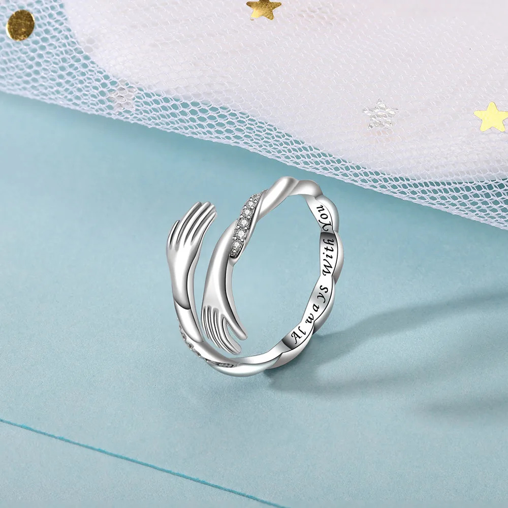 Slovecabin Original 925 Sterling Silver Always With You Open Hug Twist Ring With Crystal For Women Silver 925 Mothers Day Gift 250121