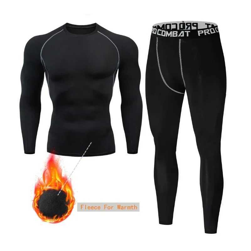 Autumn Winter Mens Running Sets Warm Fleece Tight Sports Shirt Tops + Legging Pants Sets Male Training Fitness Gym Sportswear X250129