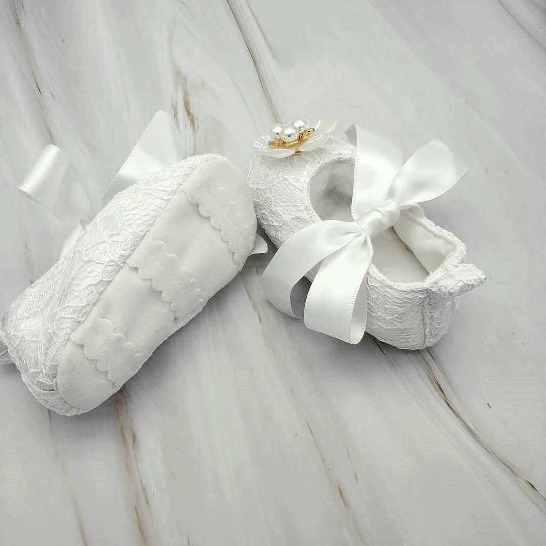 Dollbling Baptism Pearls RIbbon Baby Girl Shoes Christening White Flower Handmade Newborn Princess Infant Wedding Anti-Slip Crib X250129