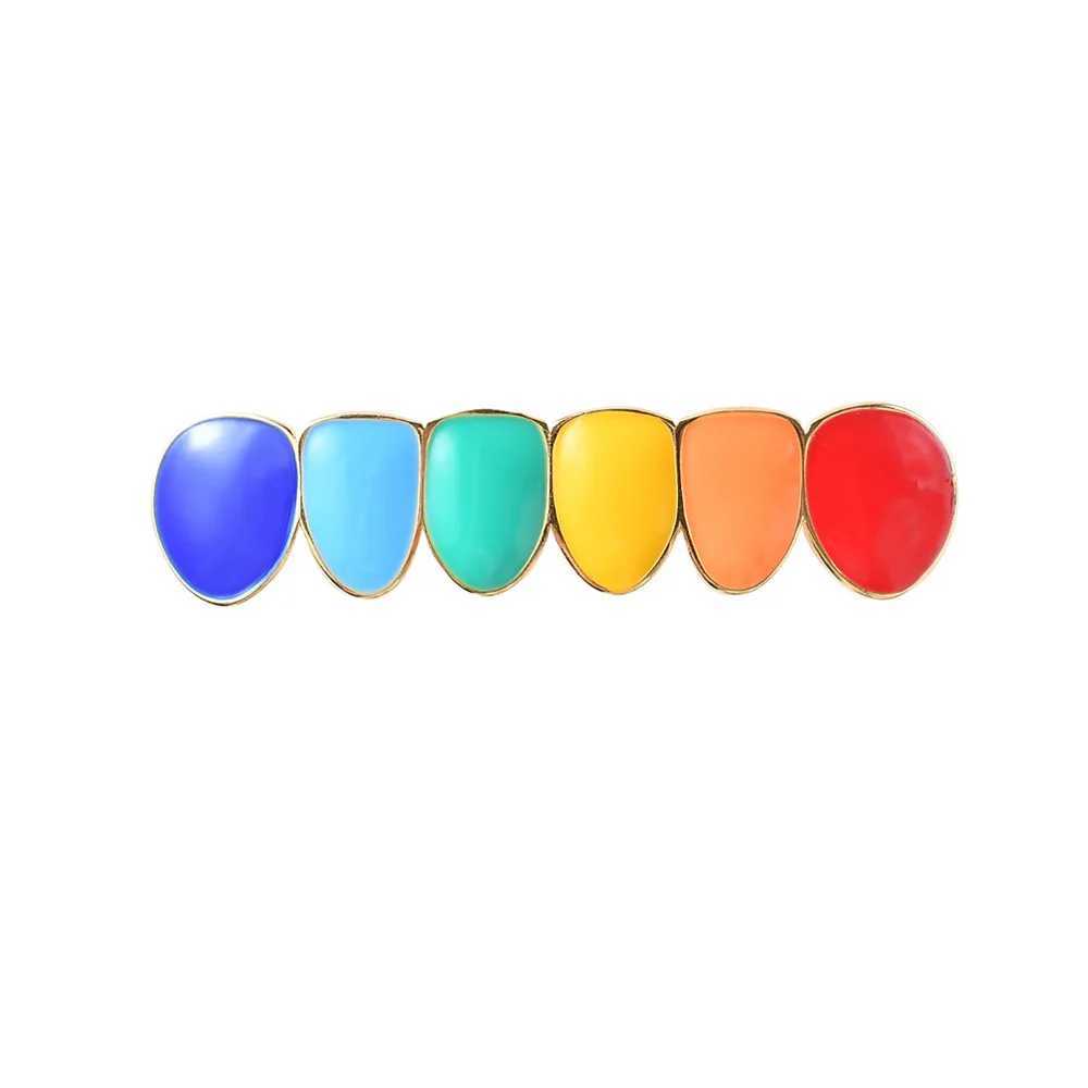 Multi Color Drip Oil CZ Teeth Grillz Caps Cubic Zircon Iced Out MicroTop Bottom Charm Grills For Men Women Jewelry Xmas GiftXJ250114