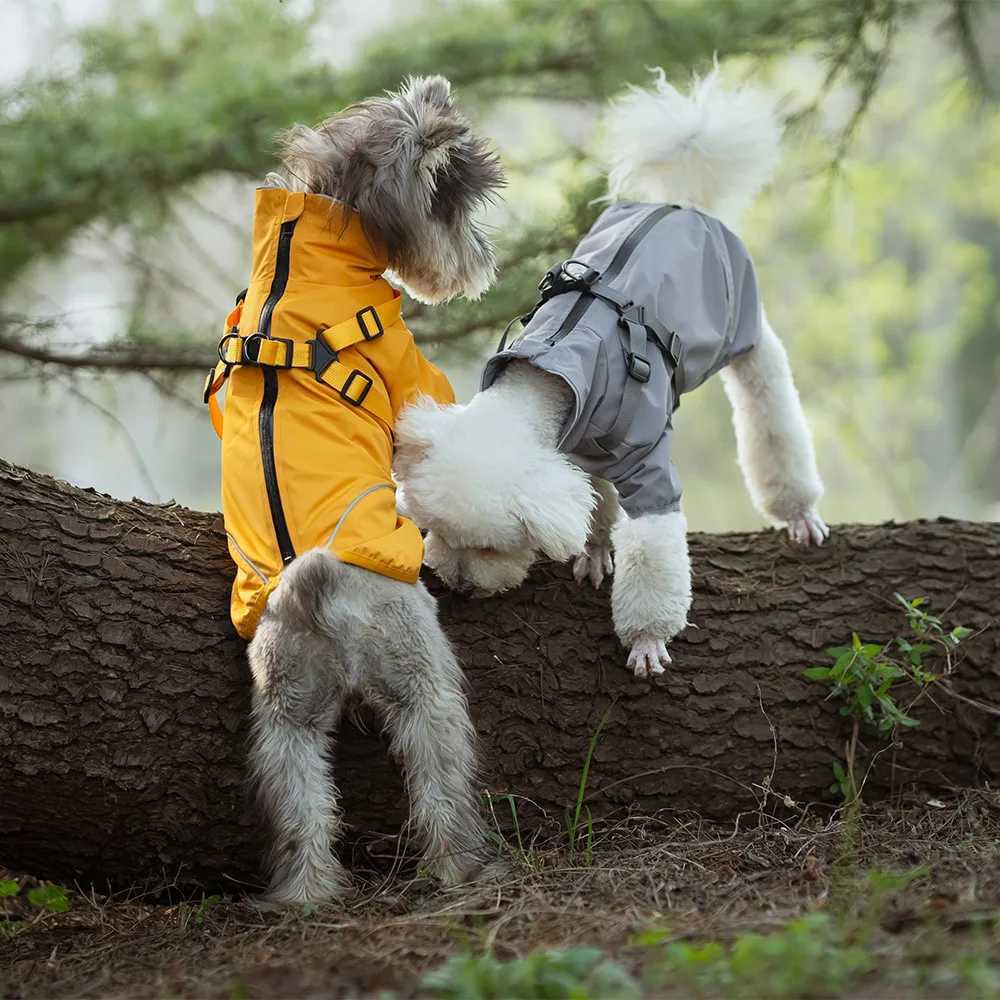 Waterproof Dog Rain Jacket with Harness Safety Reflective Dog Raincoat for Small Dogs Pet Outdoor Jackets for Jungle CampingXJ250121