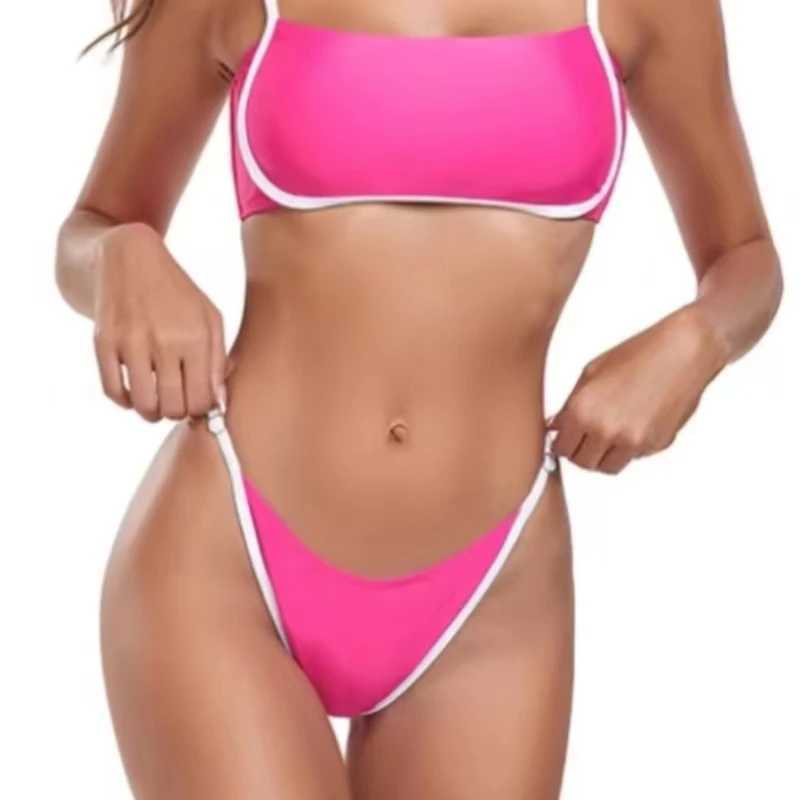 Two-Piece Swimsuit Set for Women Split Bikini Striped Shoulder Strap Bra High Waist Briefs Doubor New FashionXJ250120