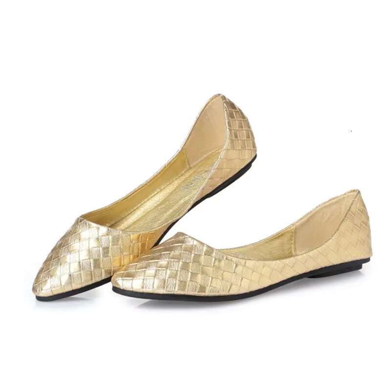 BEYARNE Ladies Ballet Flats Weaving Gold Sier Shoes Pointed Toe Breathable Slip-Ons Summer Plus size 35 41E522