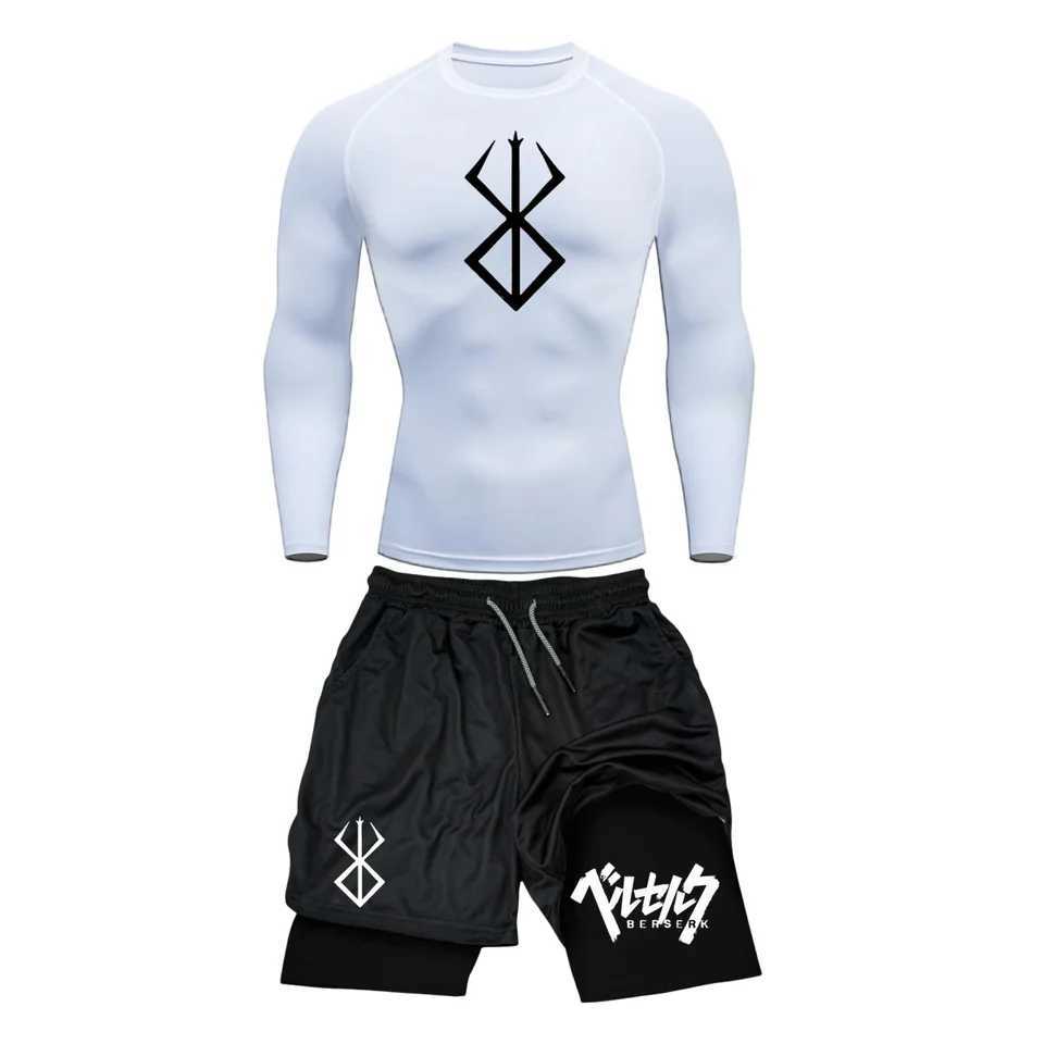 Fury Intestine 3D Printed Mens Compression Set Long Sleeve/Short Sleeve Gym Top+Exercise Short Sleeve Quick Drying Rush Protective Set X250129