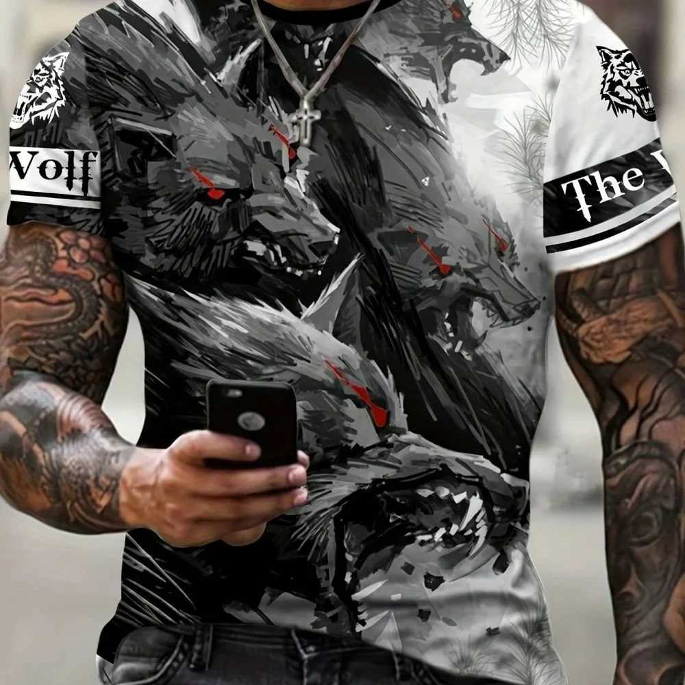 New Wolf T-shirt For Men 3D Animal Print Pullover O Neck Casual Short Sleeve Tees Fashion Street Sweatshirt Male Oversized TopsXJ250117