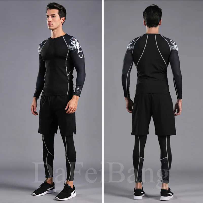 Mens sportswear MMA running fast drying sportswear compression fitness clothing training 3-piece sports tight fitting clothing X250129