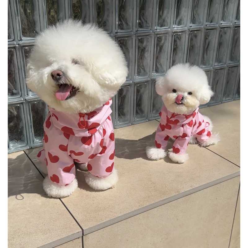 Cute Love Dog Raincoat Tpu Thickened Waterproof coat Puppy Hooded Four-Legged Coat Dog Clothes All-Inclusive rainclothes foXJ250121