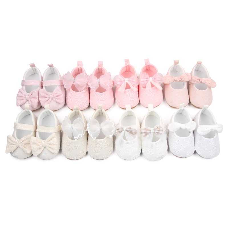 Tregren Cute Newborn Baby Girl Princess Shoes Baby Moccasins Soft Bow Lace Flower Crib Shoes Rubber Sold Non-slip First Walkers X250129