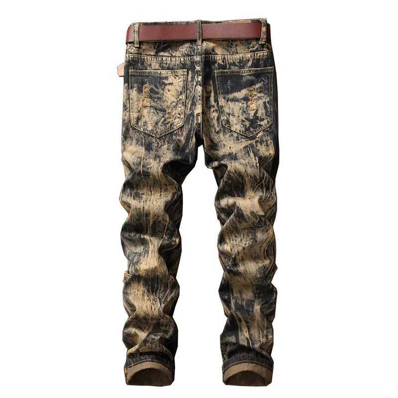 American Vintage Straight-leg Jeans for Men Featuring Distressed Rip Details Patchwork and Strt-style Tapered Cut. X250129