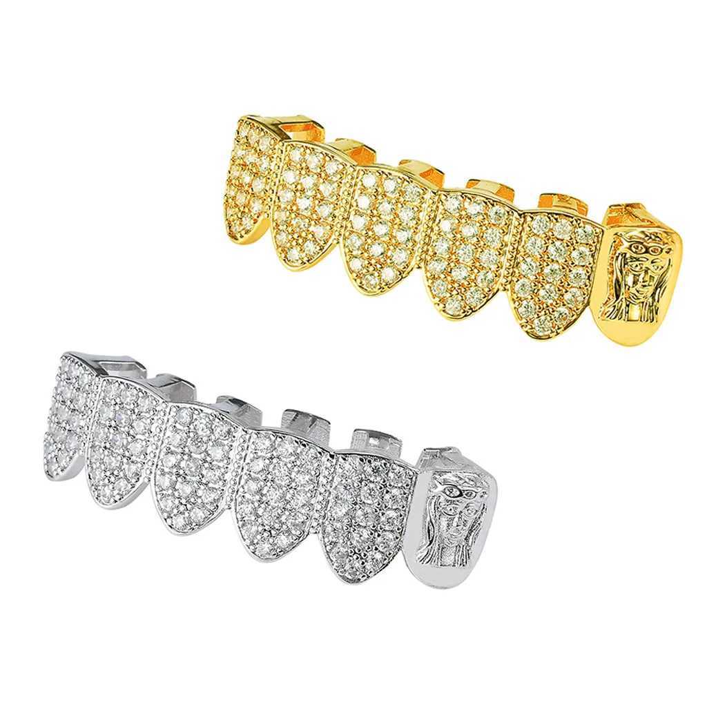 Full CZ Stones Teeth Grillz Caps Cubic Zircon Iced Out Micro Pave Top Bottom Charm Grills For Men Women Rapper JewelryXJ250114