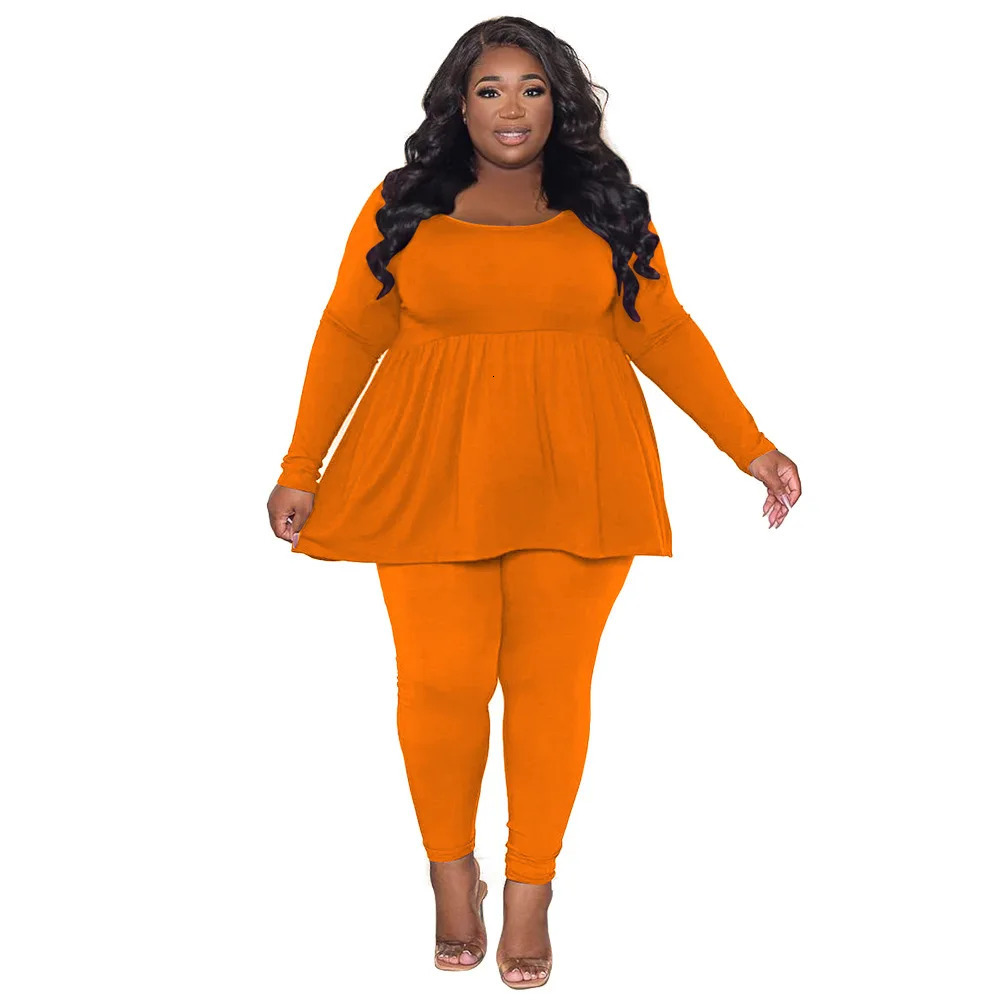 WSFEC L4XL Plus Size Women Clothing Two Piece Sets Solid Long Sleeve Loose Top and Pant Suits 2023 Fall Casual Female Outfits 250122