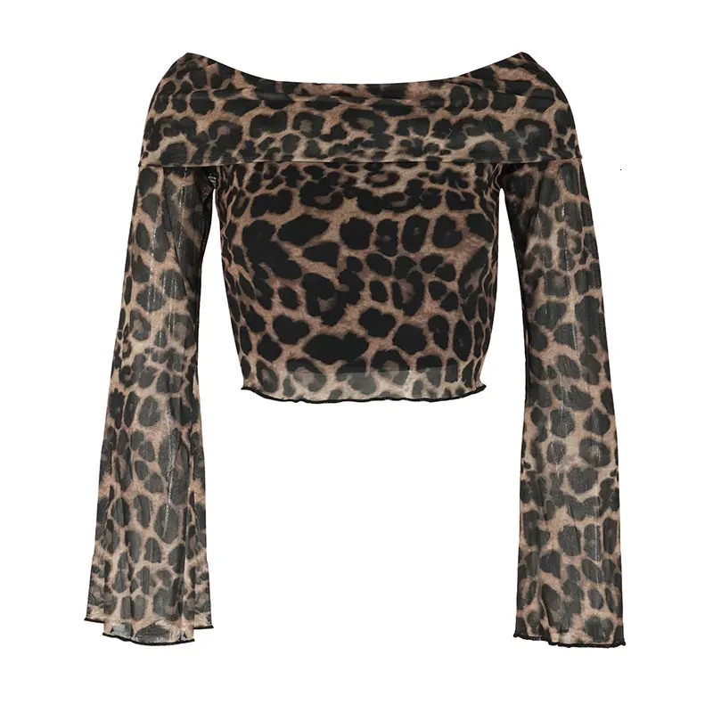 Autumn Womens T-shirt Streetwear Fashion Long Sleeves O-Neck Tees Sexy Leopard Backless Female Versatile Knitted Clothing 250120