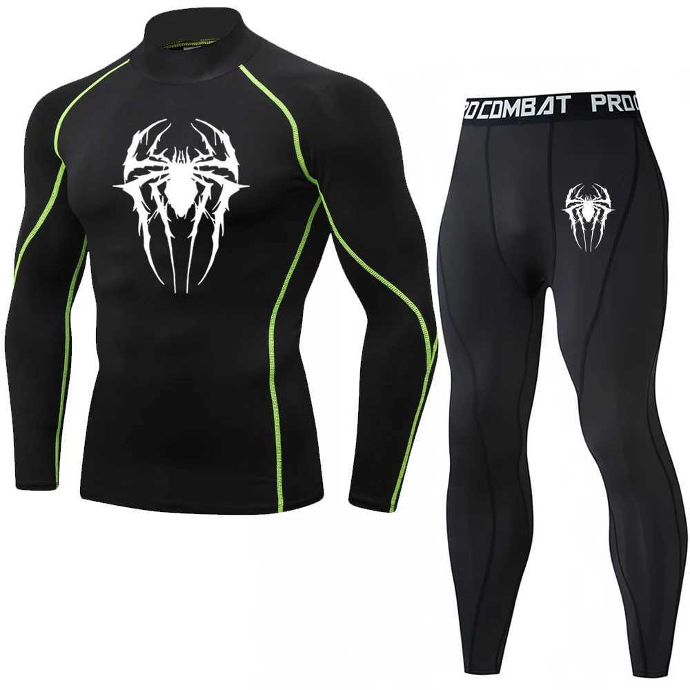High Collar Mens Compression Sportswear Suit GYM Tight Sports Sets Workout Jogging MMA Fitness Tracksuit Two piece Sets X250129