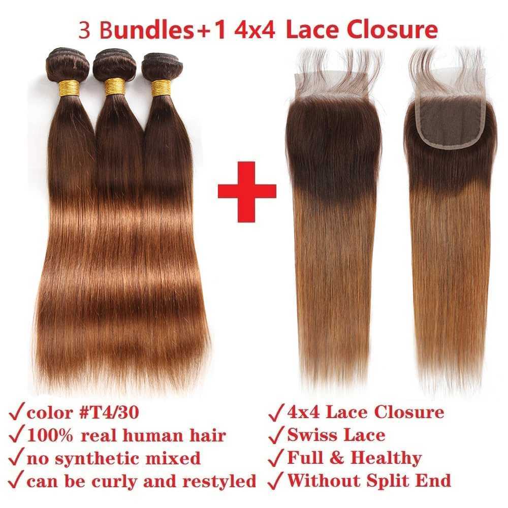Ombre Bundles With Clo Brazilian Hair Weave Bundles With Clo Brown T4/30 Colored Human Hair Bundles With CloXJ250120