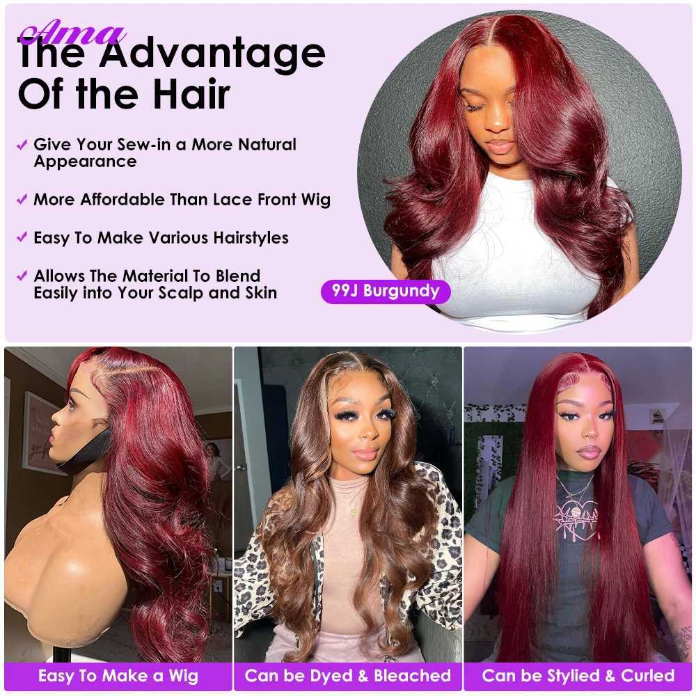 5x5 Clo With Bundles 99j Burgunday Body Wave Bundles With Clo 3/4PCS Colored Human Hair Bundles With Clo 4x4 InchXJ250120
