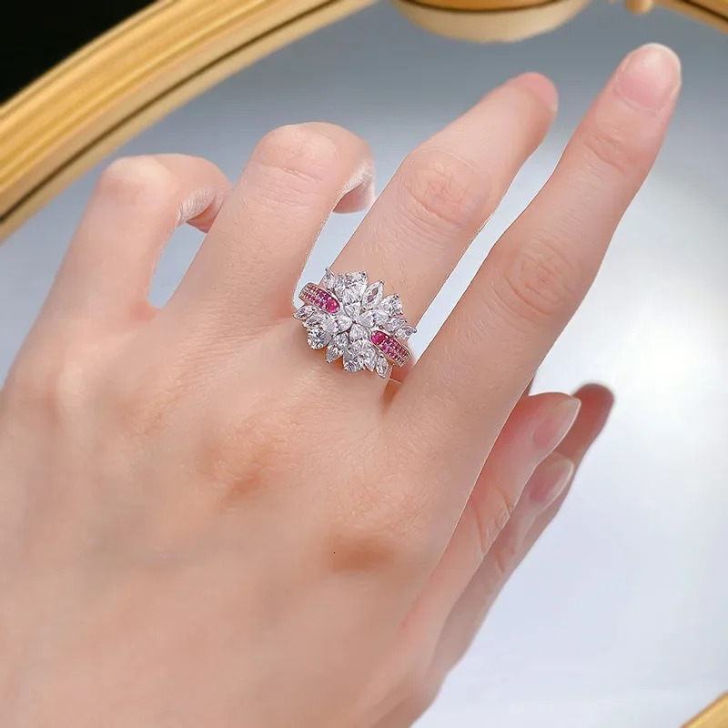 SpringLady 925 Silver Rainbow Bridge Brocade Cluster Diamond Ring Womens High Carbon Diamond Personalized Fashion Ring 250121