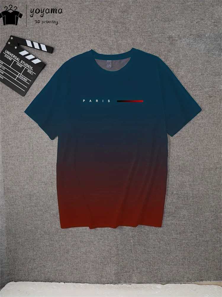 Summer Gradient Print T shirt Men Fashion Graphic T shirts 3D Print Mens Clothing Round Neck T-shirts for Men Street Rock TopsXJ250117