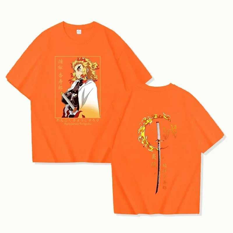 Mens Rengoku Kyoujurou Anime Print Short Sleeve T-shirt Casual Crew Neck Summer Unisex Top Oversized T Shirt Graphic T ShirtsXJ250117