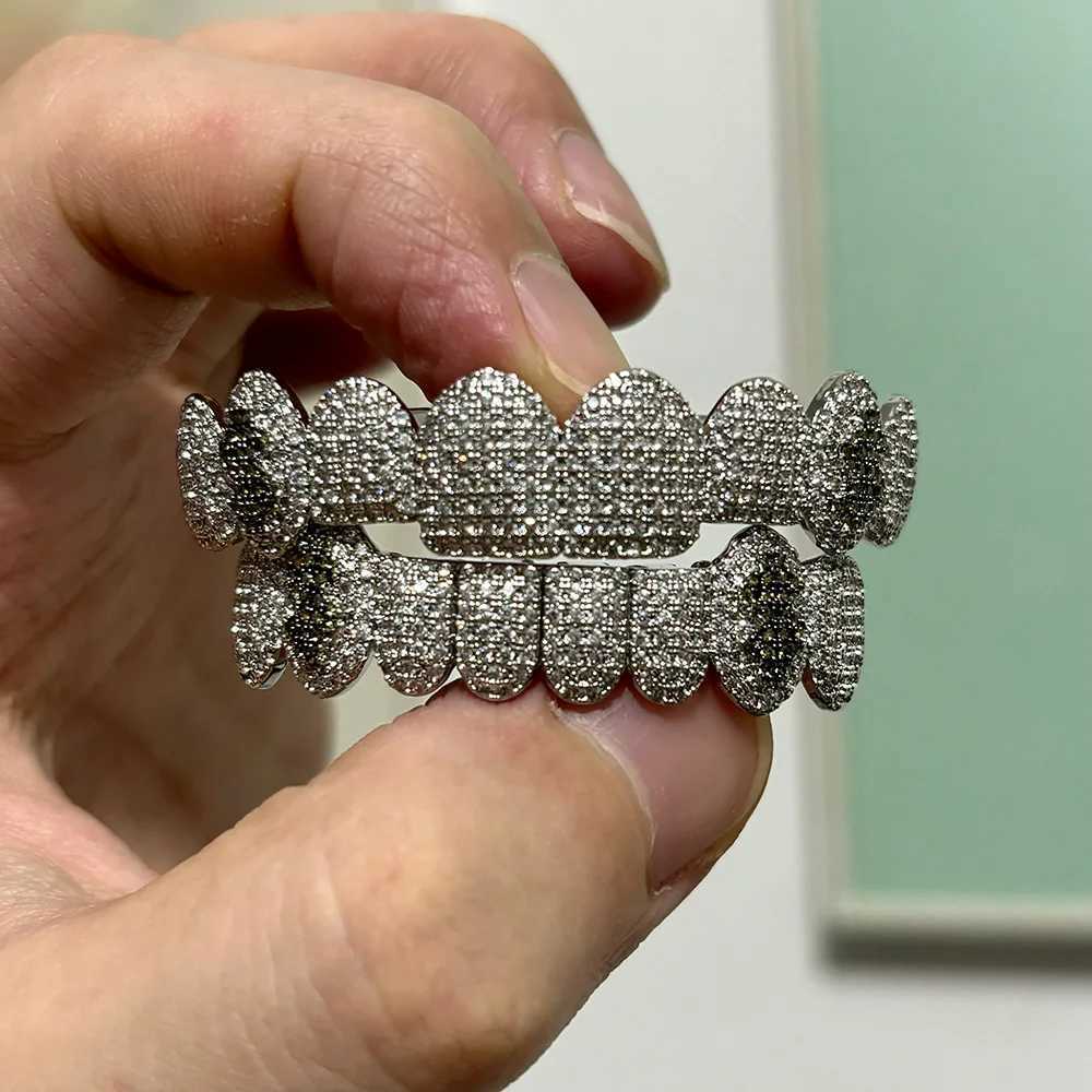RACHELZ Iced Out CZ Stone Dollars Teeth Grillz Gold Silver Color Cubic Zircon Tooth Caps For Women Men JewelryXJ250114