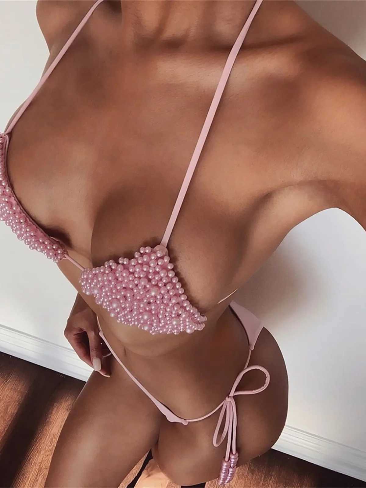 2024 Sexy Luxury Pearls Halter Mini Bikini Fe Swimsuit Women Swimwear Two-pieces Bikini set Bather Bathing Suit Swim K76XJ250120