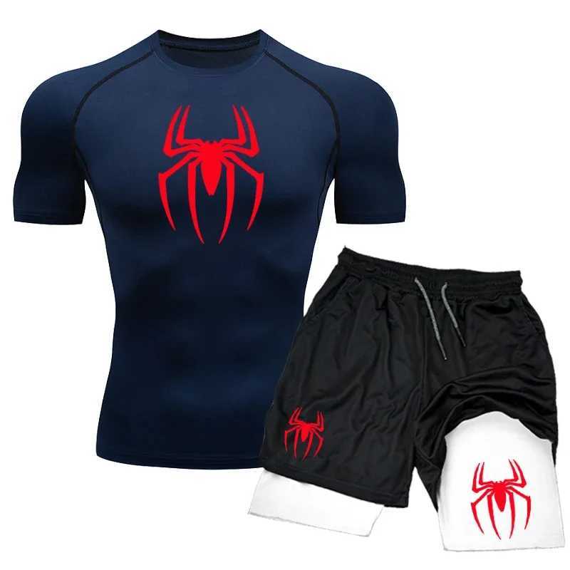 Summer New Compression Shirts Men Fitness Gym Sport Running Shorts+Shirt 2PCS Suit Workout Quick Dry Short Sleeve Sets For Men X250129
