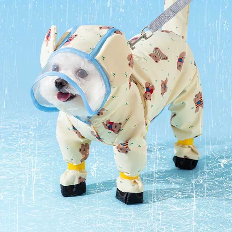 Puppy Waterproof Clothes Full Print Bear Pet Raincoat Four Legs All Inclusive Towing Poncho Teddy Outdoor ClothesXJ250121