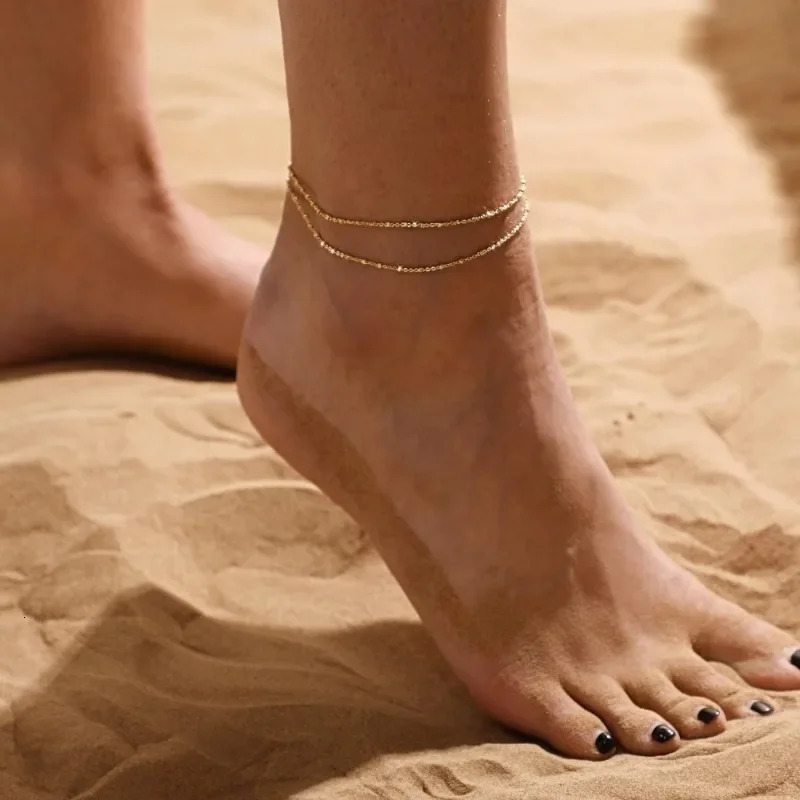 Womens Anklet 14K gold-plated womens Anklet waterproof Cuban chain bead Anklet bracelet womens gift 250110