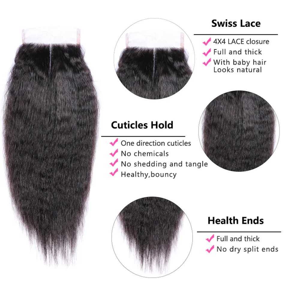 Brazilian Kinky Straight Hair Bundles With Clo Ear to Ear Coarse Yaki Bundles With Frontal Clo Remy Human Hair ExtensionXJ250120