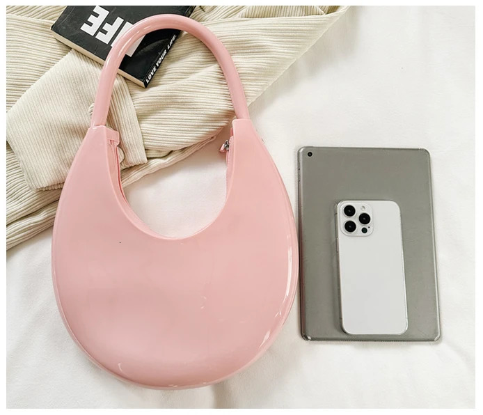 Women Bag Half Moon Fashion Solid Soft PVC Bags Shoulder Bag Handbag All-match 250122