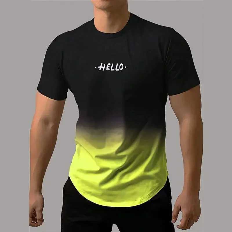 Fashion Letter Print T Shirt For Men Contrast Gradient Harajuku Short-sleeved Tops Leisure O-neck Clothing Oversized T-shirtsXJ250117