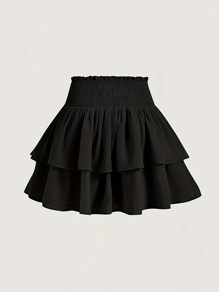 Elastic Waist Black Mini Kawaii Skirt Japanese Style School Y2k Aesthetic Ruffles Short Women Streetwear Traf 250121