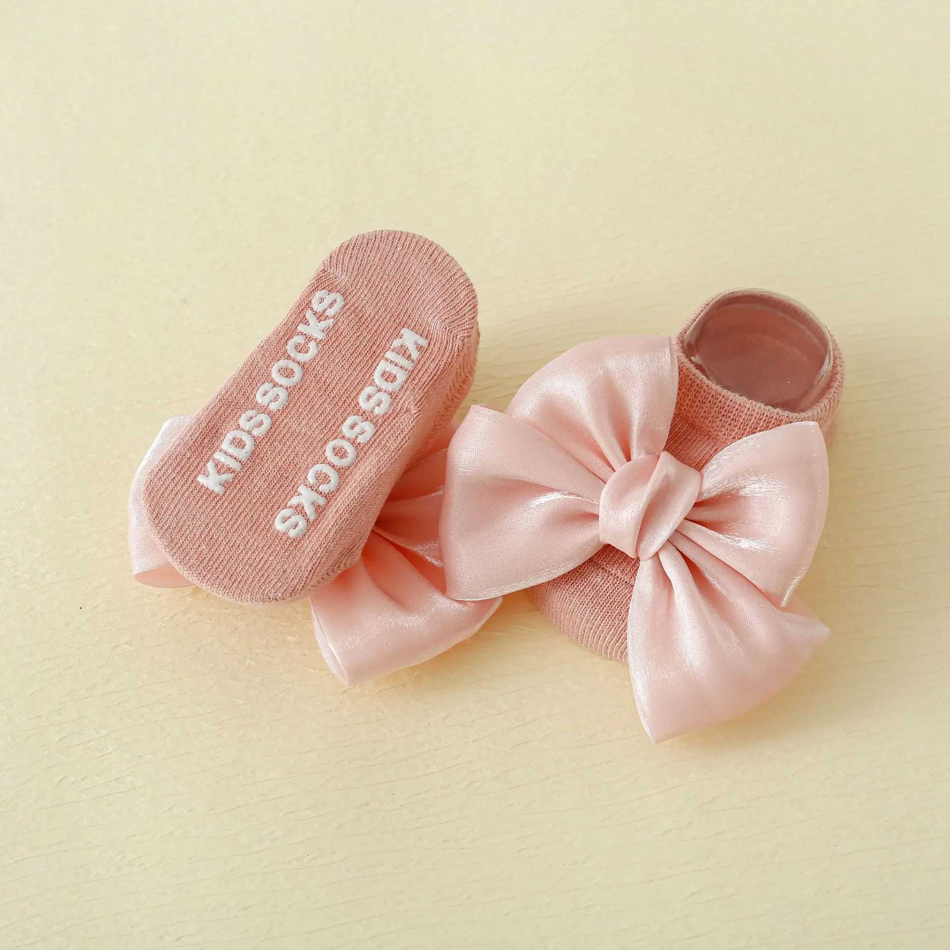 Ins baby bow learning step anti slip floor socks childrens cartoon boat socks plain baby socks suitable for 0-1 years old X250129