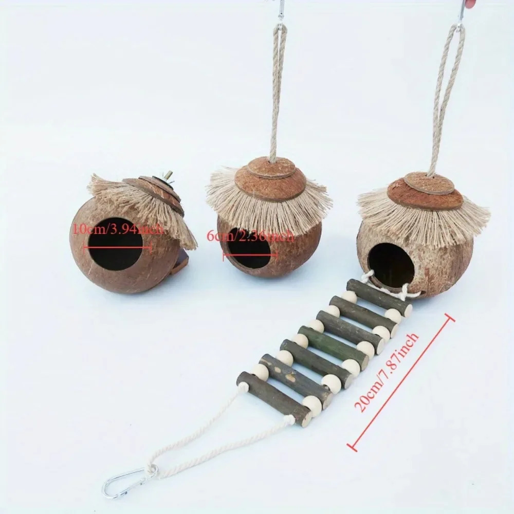 Hamster Parrot Honey Bag Glider Coconut Shell Nest Coconut Shell Breeding Nest with Ladder Toy Cage for Landscaping 250121