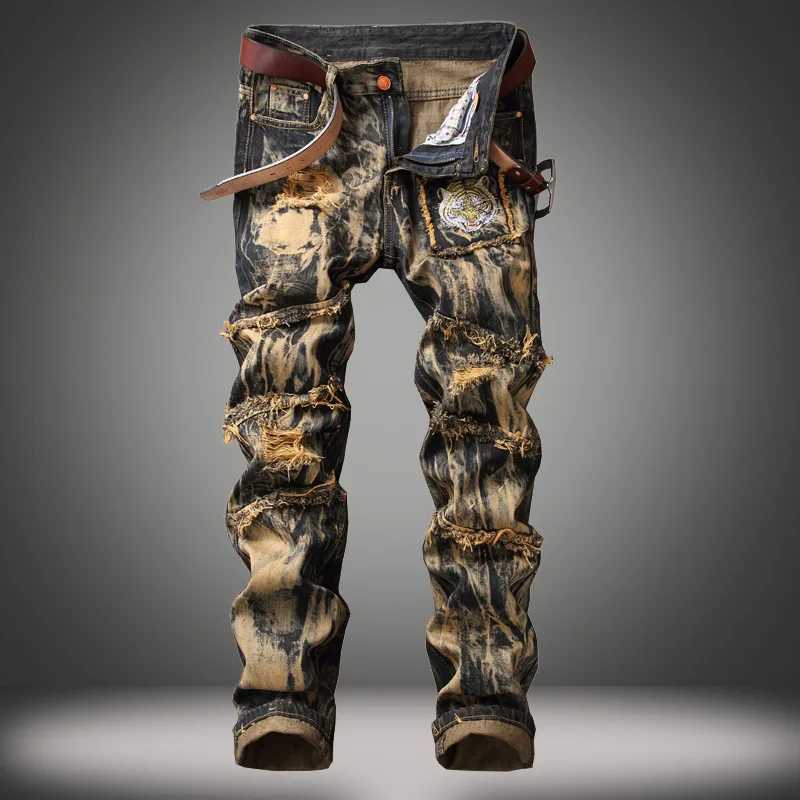 American Vintage Straight-leg Jeans for Men Featuring Distressed Rip Details Patchwork and Strt-style Tapered Cut. X250129