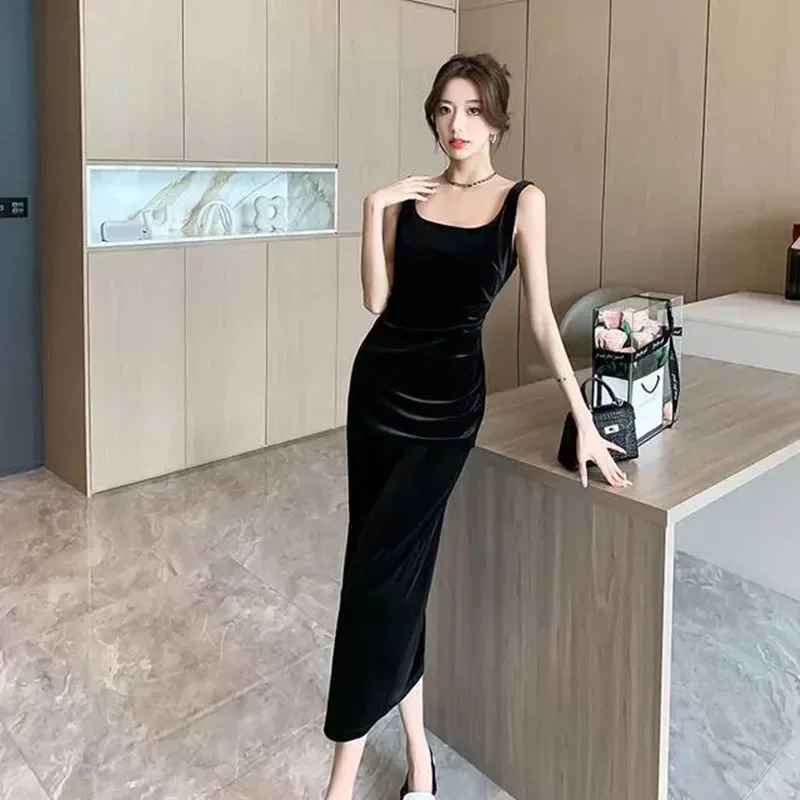 social style retro dress for weight loss and slimming suitable for women fashionable sexy elegant smooth velvet dress 250110