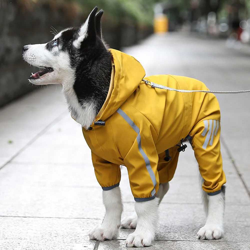 Dog Raincoat Waterproof Dog Rain Jacket with Hood Reflective Dog Rain Coat with Leash Hole Lightweight Waterproof Puppy ClothesXJ250121