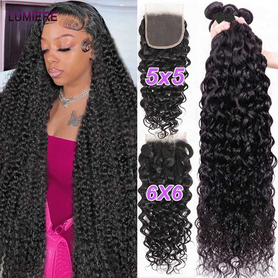 40 Water Wave Raw Virgin Human Hair Bundles With Clo Frontal 5X5 HD 3/4 Bundle With Clo 6x6 HD Lace Clo With BundleXJ250120