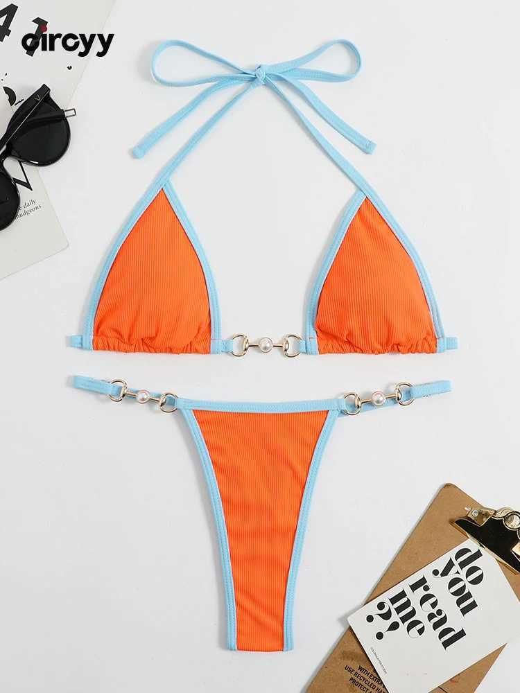 Circyy Bikini Set Women Sexy Halter Swimwear Lace Up Spliced Split Swimsuit Summer 2025 Solid Beachwear Two-piece Bathing SuitXJ250120