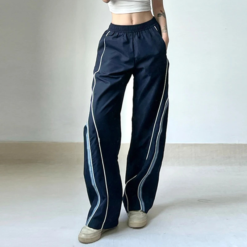 Darlingaga Casual Stripe Spliced Techwear Sweatpants Sporty Chic Basic Trousers Baggy Stitched Elastic Waist Joggers Pants 250122
