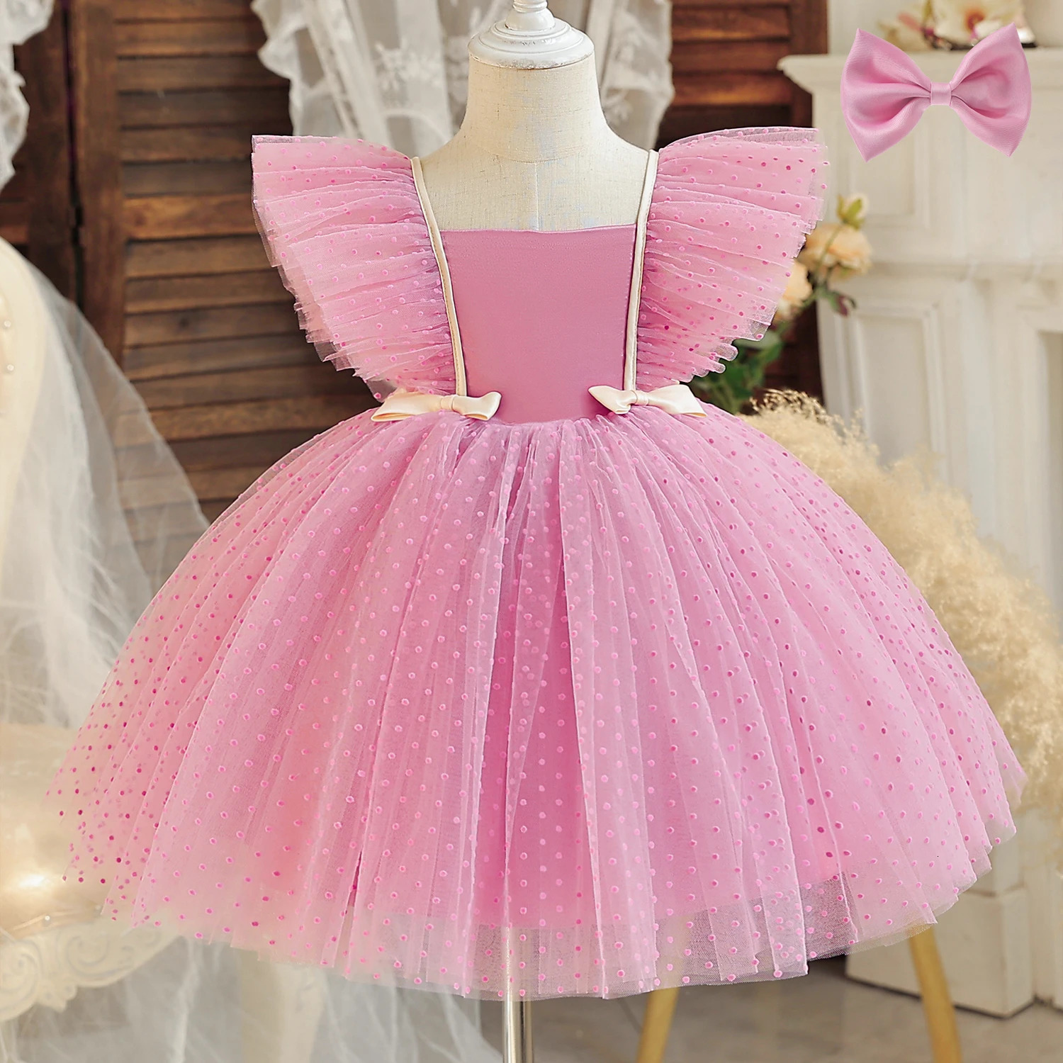 Ruffles Polka Dots Baby Girl Dresses for 1-5Y Toddler Kids Birthday Wedding Party Princess Dress Infant White Baptism Vestidos 250120