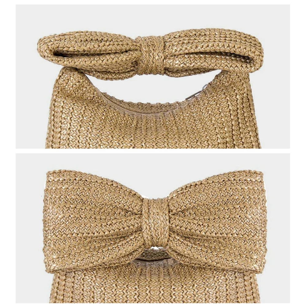 Women Straw Woven Handbag Zipper Closure with Bow Straw Summer Handbag Versatile Female Party Wedding Bag 250118