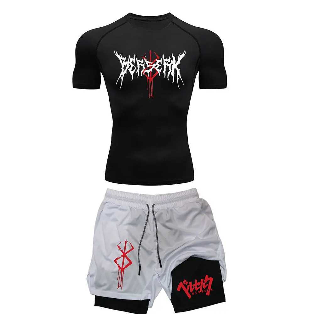 Anime Berserk Compression Set Fitness Suit for Men Quick Dry Compression Shirt+Gym Performance Shorts Running Workout Sportswear X250129