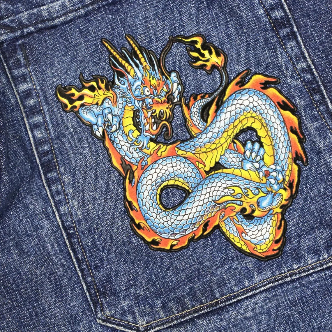 Hip Hop Dragon Embroidered Retro Denim Shorts Y2k Blue Wash Wide Leg Straight Work Pants Mens Street Clothing Jorts Clothing 250109