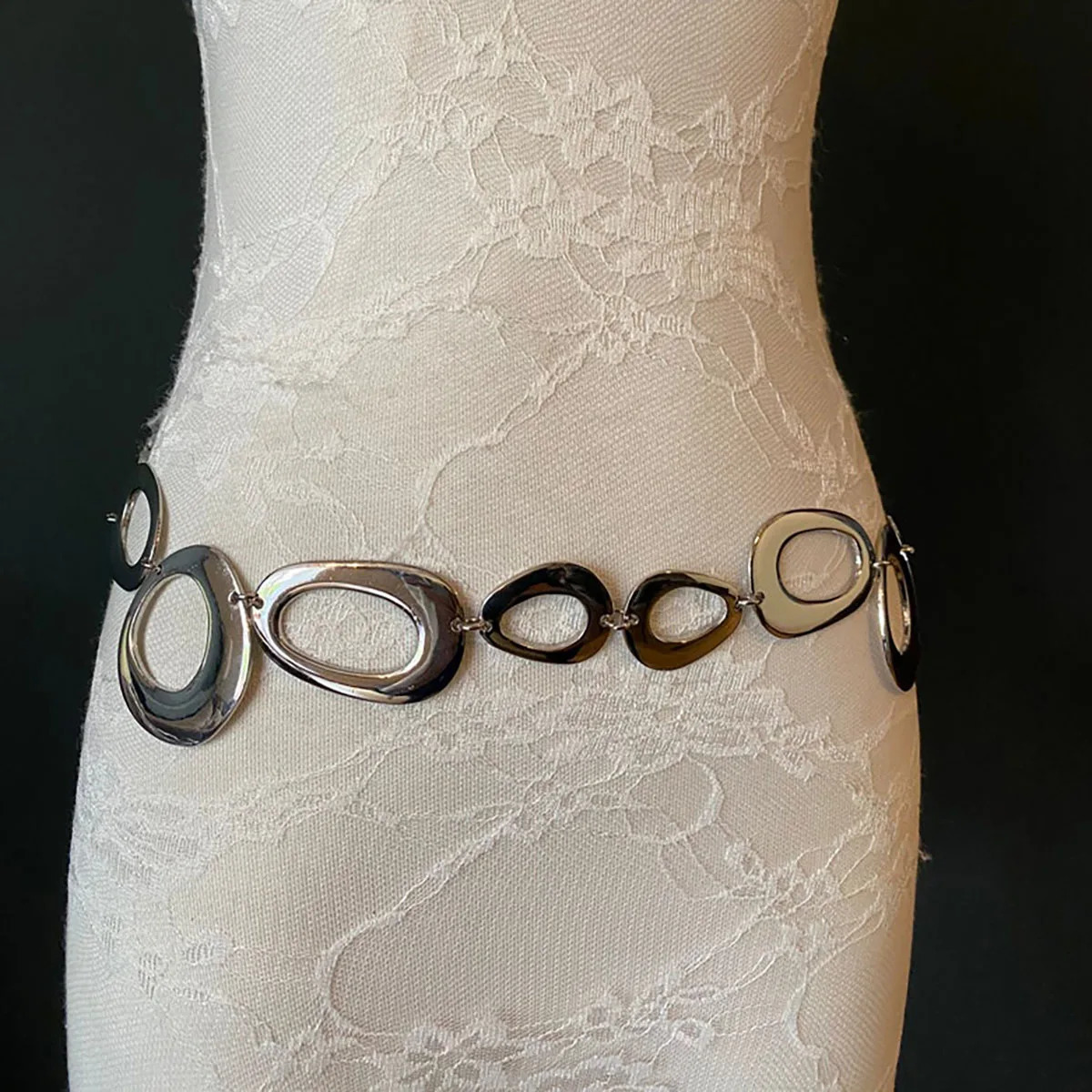 Fashionable Hollow Waist Chain Metal Ring Belt Women s Personalized Irregular Geometric Shape 250117