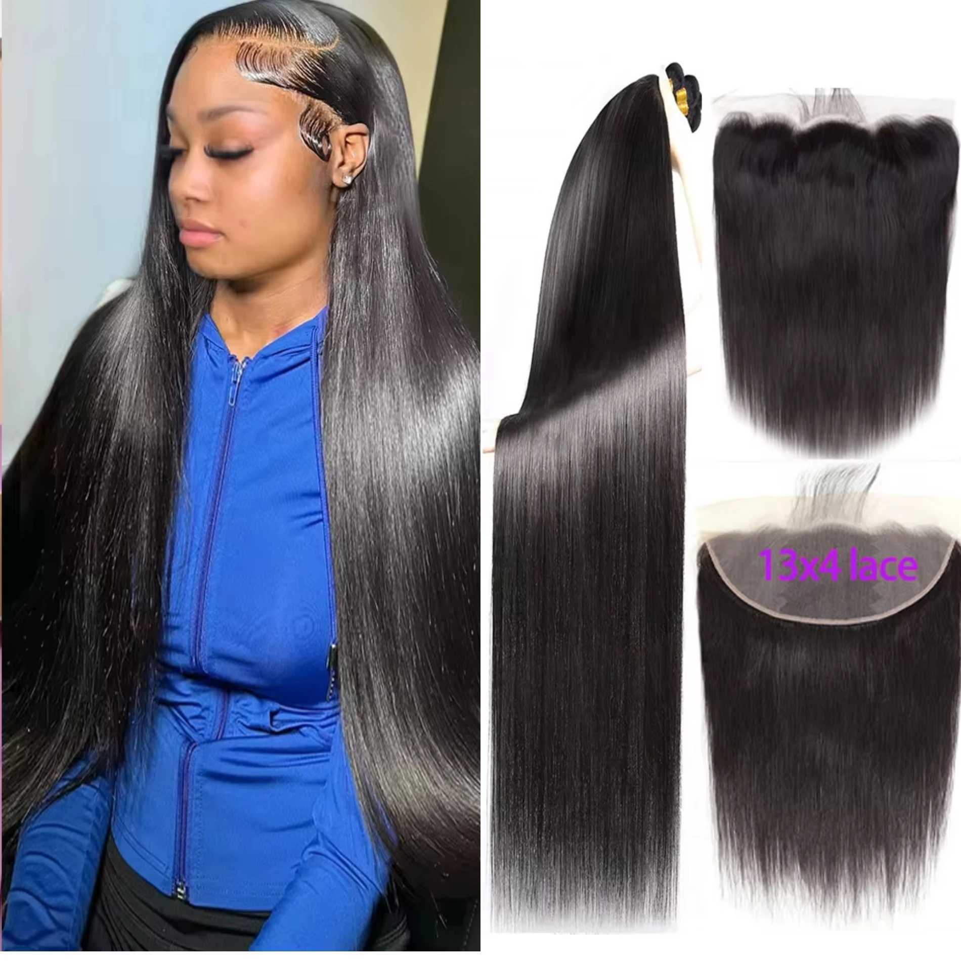 32 Inch Vietnamese Bone Straight Bundles With 13X4 Frontal 100% Raw Human Hair Weaving 3 4 Bundle Deals Natural Bundle ExtensionXJ250120