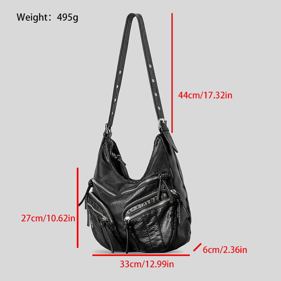 Vintage Multiple Pockets Motorcycle Hobos Women Shoulder Bags Soft Pu Leather Crossbody Bag Retro College Lessons Sac